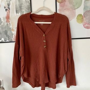 AE Soft and Sexy Rust Orange Waffle Long-sleeve
